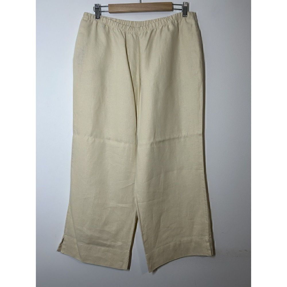 J Jill Pants Womens Medium Ivory Cream Linen Pull On Stretch Ankle Length